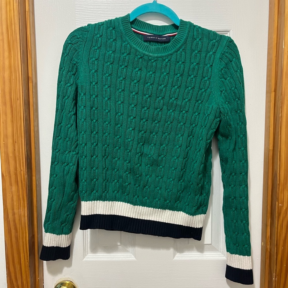 Tommy Hilfiger Green Cable Knit Sweater